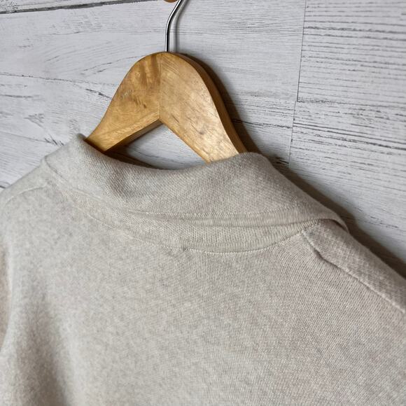 Loft Cardigan Womens Size Medium Oatmeal Open Knit Cotton Blend Pockets - Picture 11 of 15